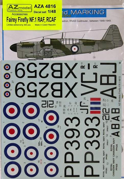 1/48 Decal set Fairey Firefly NF.1 (RAF, RCAF)