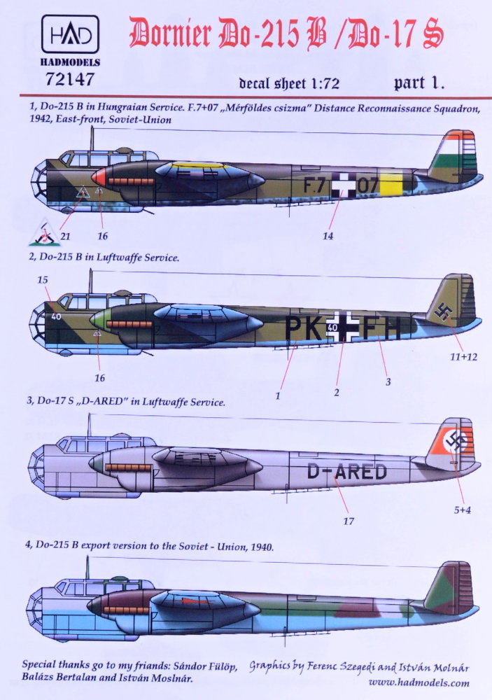 1/72 Decal Dornier Do-215B/Do-17S Part 1