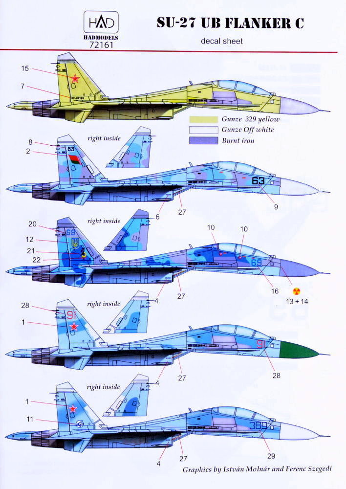 1/72 Decal Su-27 UB Flanker C (5x camo)