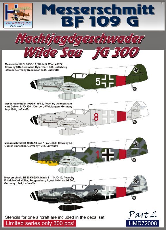 1/72 Decals Bf 109G JG 300 Wilde Sau - Part 2