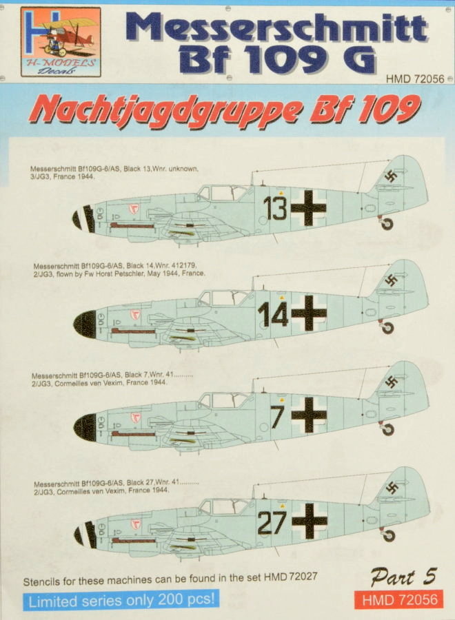 1/72 Decals Bf 109G Nachtjagdgruppe - Part 5