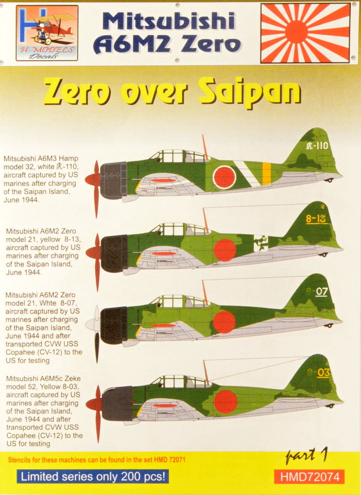 1/72 Decals Mitsubishi A6M2 Zero over Saipan