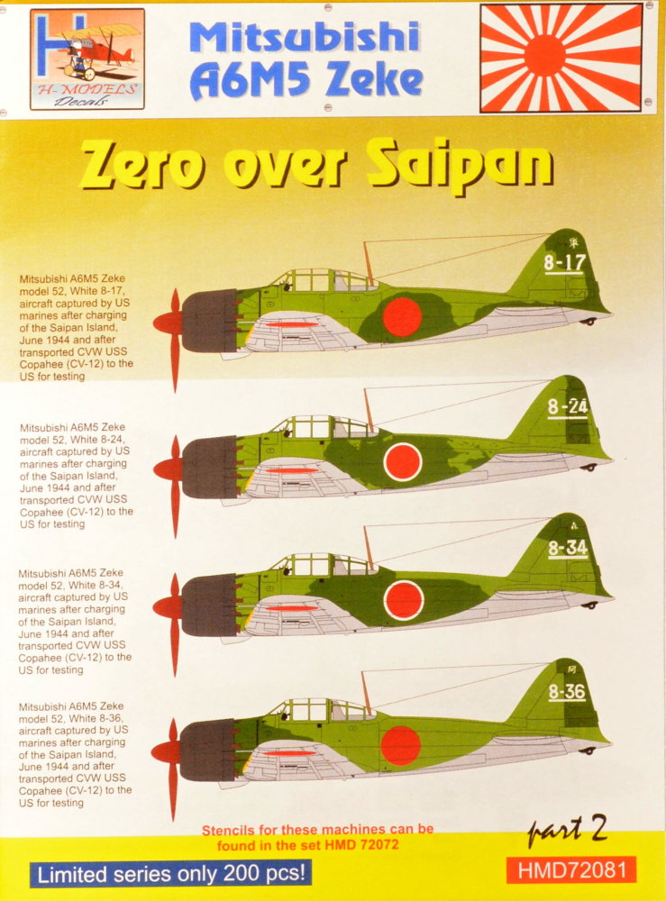 1/72 Decals Mitsubishi A6M5 Zeke over Saipan Pt.1