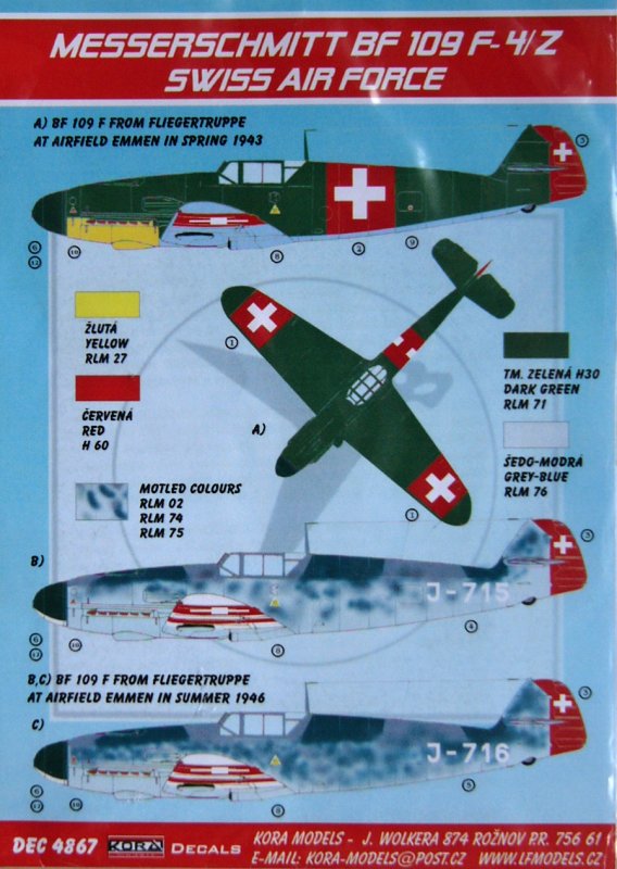 1/48 Decals Bf 109 F-4/Z (Swiss Air Force)