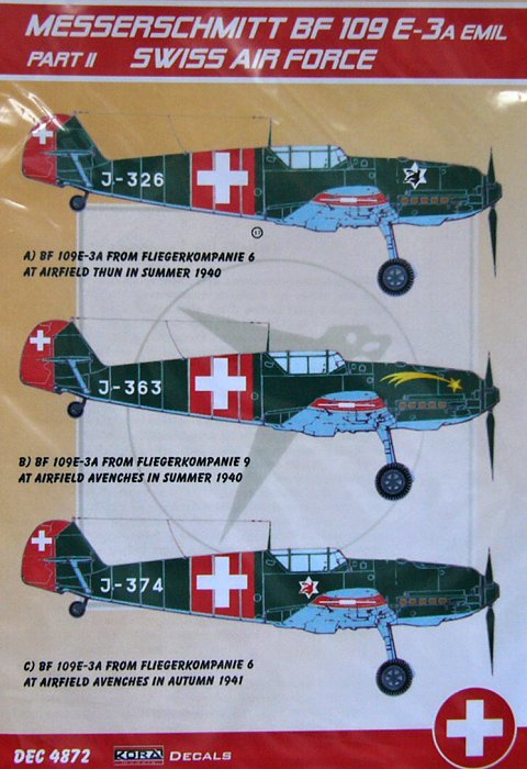 1/48 Decals Bf 109E-3A Emil (Swiss AF) Part II.