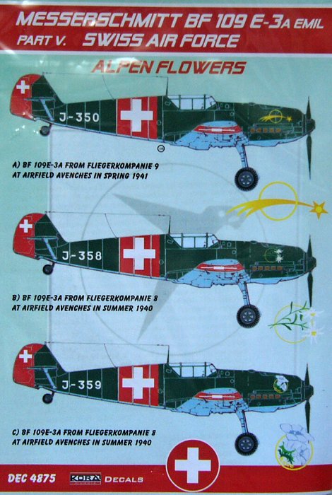 1/48 Decals Bf 109E-3A Emil (Swiss AF) Part V.