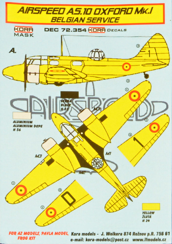 1/72 Decals Airspeed AS.10 Oxford Mk.I (Belgium)