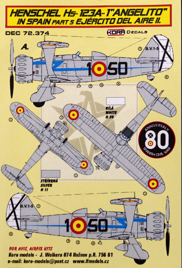 1/72 Decals Hs-123A-1 'Angelito' in Spain Vol.5