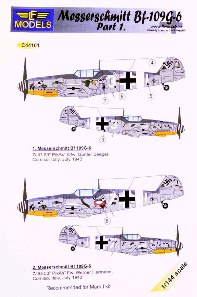 1/144 Decals Messerschmitt Bf 109G-6 Comiso Pt.1