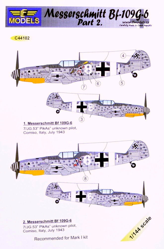 1/144 Decals Messerschmitt Bf 109G-6 Comiso Pt.2