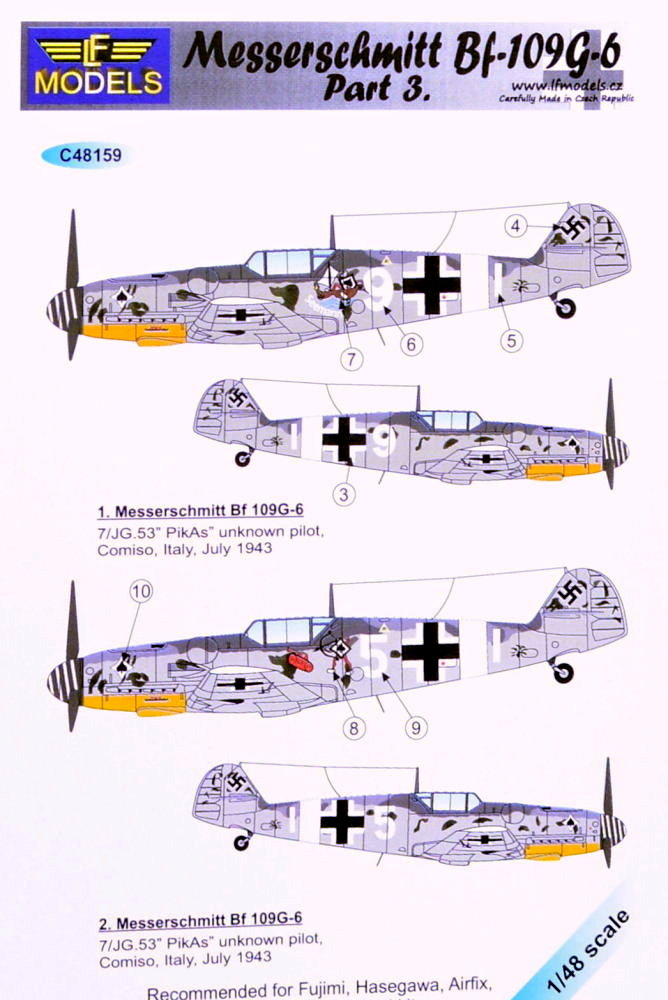 1/48 Decals Messerschmitt Bf 109G-6 Comiso Pt.3