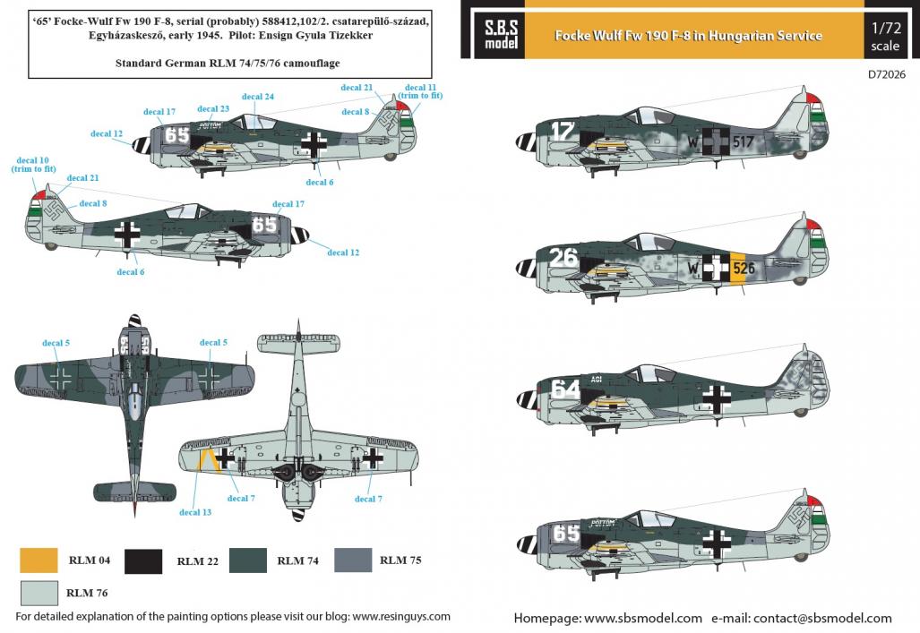 1/72 Decal Fw-190 F-8 in Hungarian Service