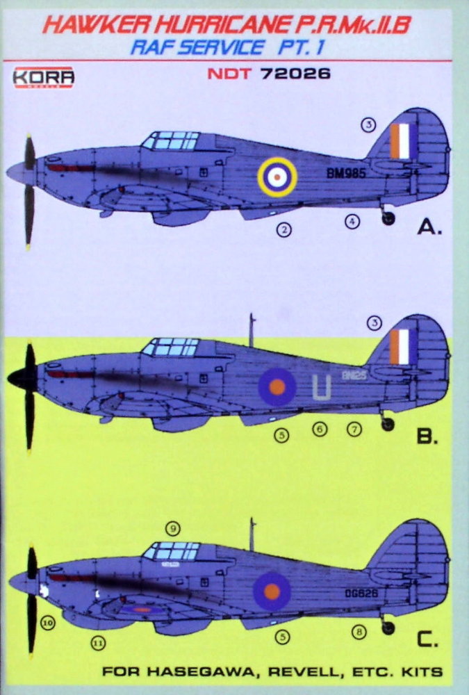 1/72 Decals H.Hurricane PR Mk.IIB (RAF) Part 1