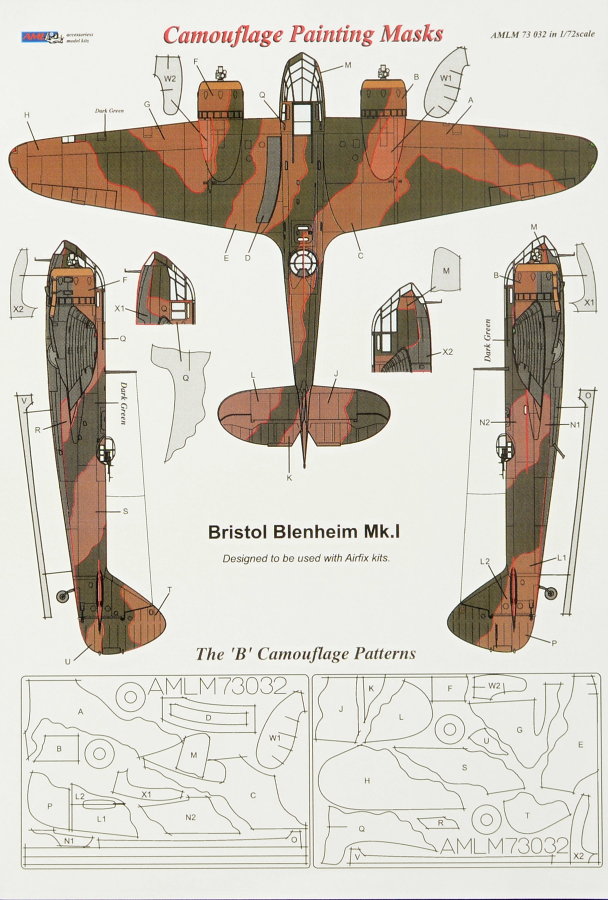 AML Models 1/48 CAMOUFLAGE PAINT MASKS BRISTOL BLENHEIM Mk.I "B" Patterns" 