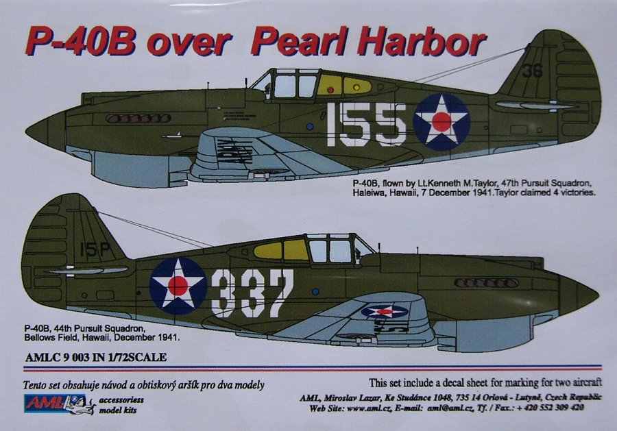 1/72 Decals Curtiss P-40 over Pearl Harbor