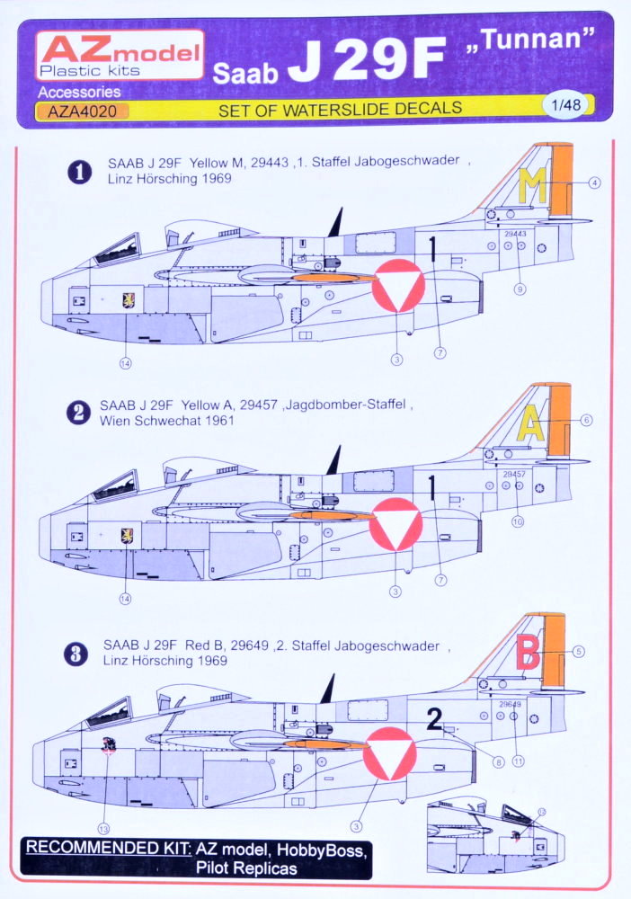 1/48 Decal set SAAB J29F Tunnan (3x Austrian camo)