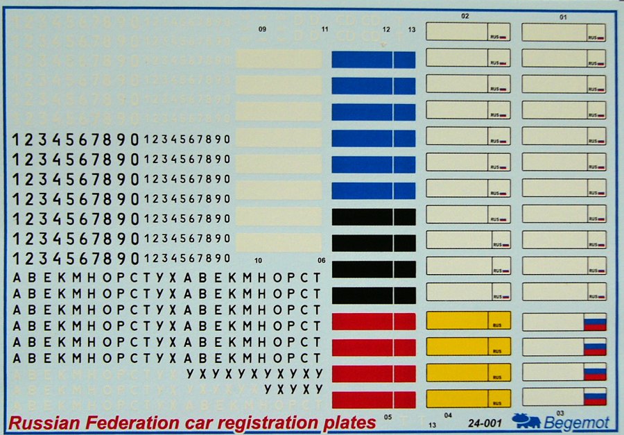 1/24 Russian car registration plates