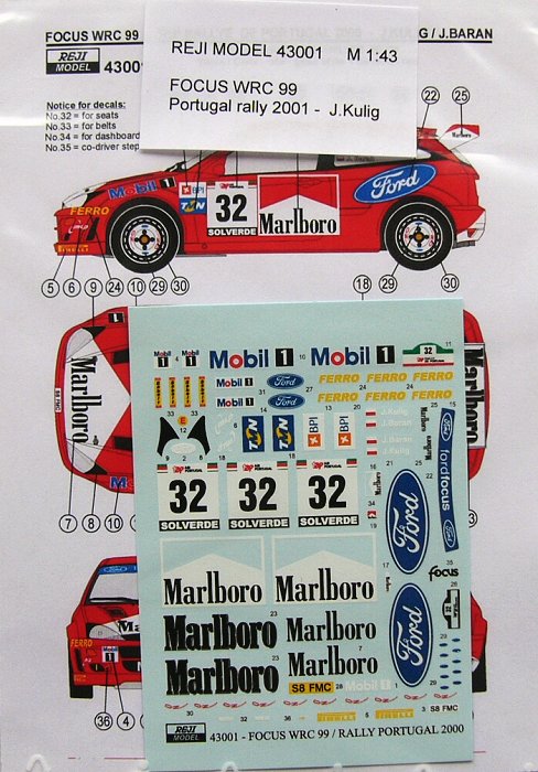 Décals Plaque et Chiffres Rallye Monte Carlo Suède Portugal 2001 1/43eme 