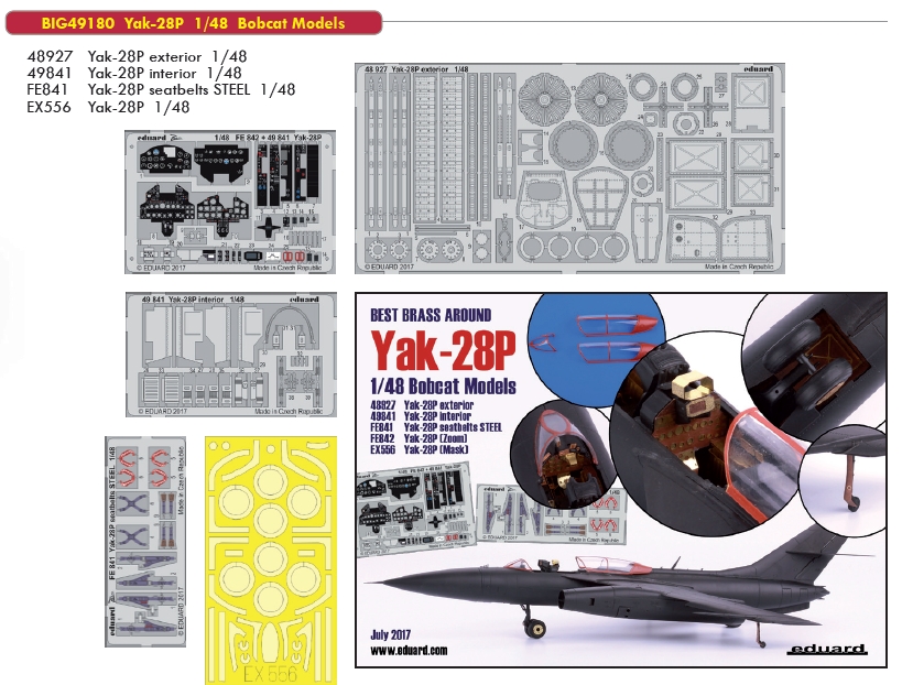 Eduard 1/48 PhotoEtch exterior detail for Yak-28P for BOBCAT MODELS - 48927