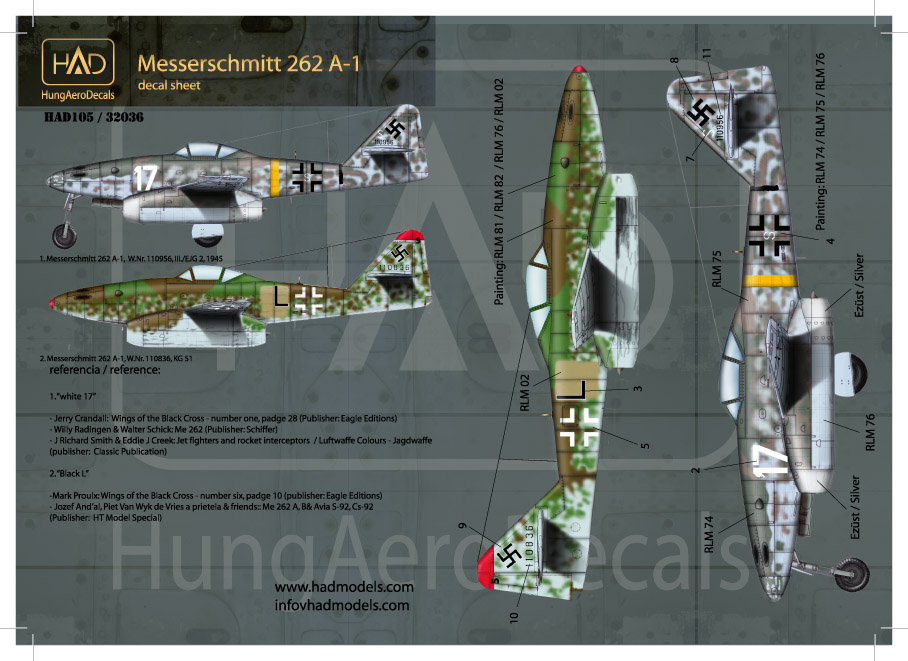 1/32 Decal Me 262 A-1 (Luftw. black L, white 17)