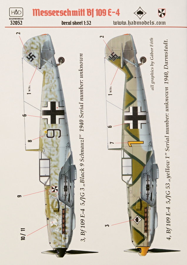 1/32 Decal Messerschmitt Bf 109 E-4 (2x camo)