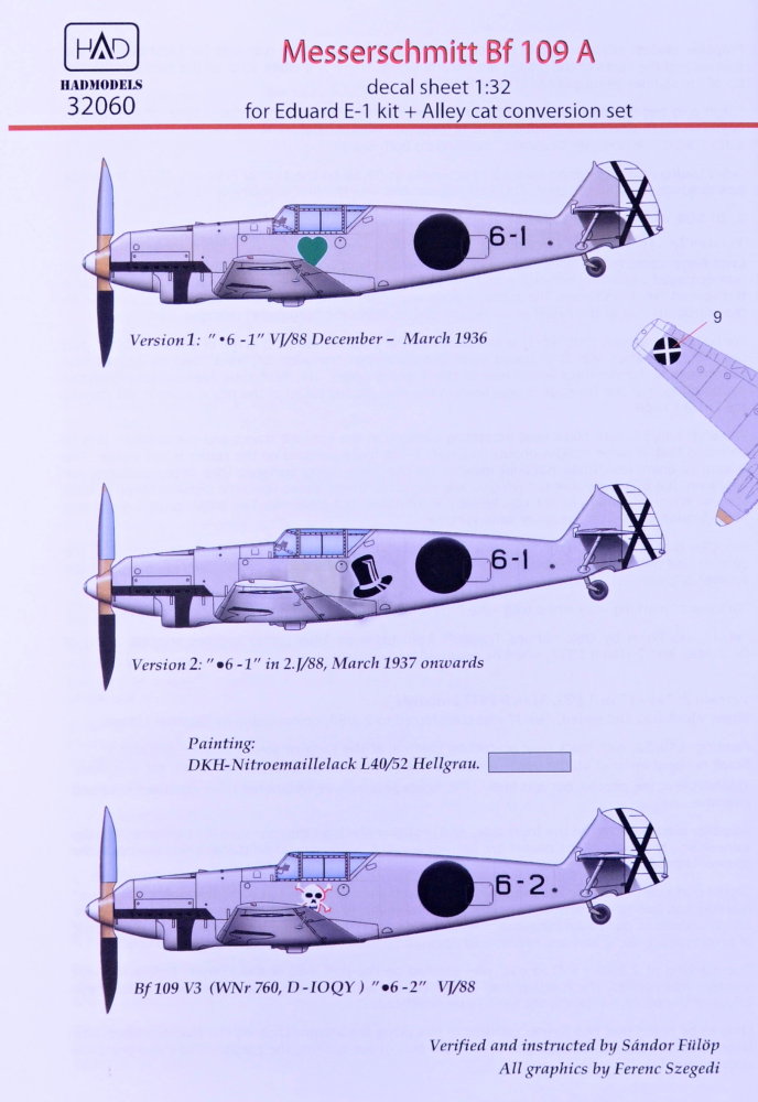 1/32 Decal Messerschmitt Bf 109A (3x camo)