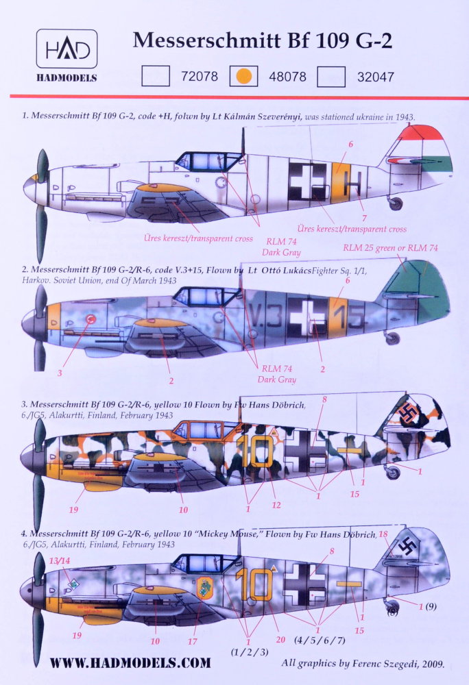 1/48 Decal Messerschmitt Bf 109 G-2 (4x camo)