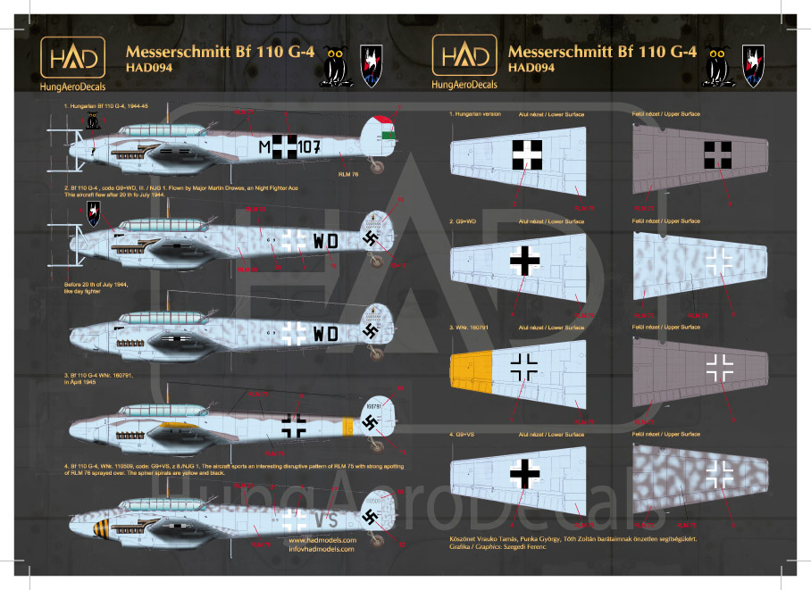 1/48 Decal Bf 110 G-4 (HU M-107, 3 Luftwaffe)