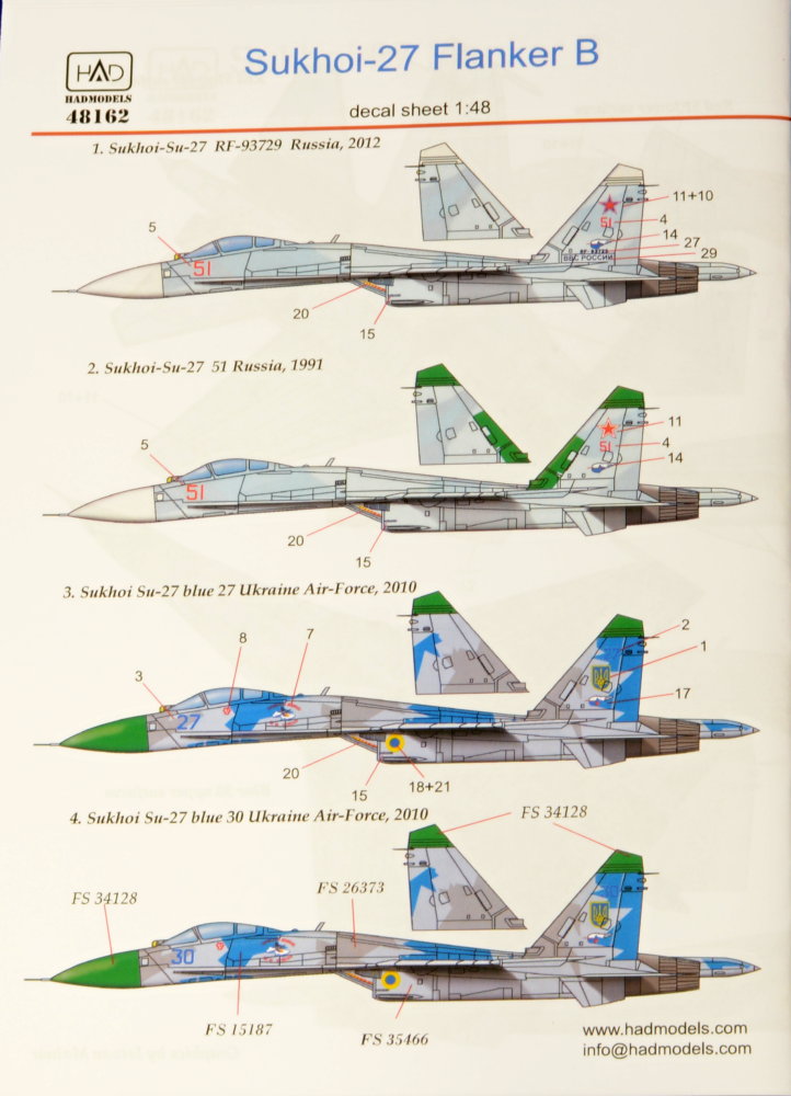 MODELIMEX Online Shop | 1/48 Decal Su-27 Flanker B (4x camo) Part 