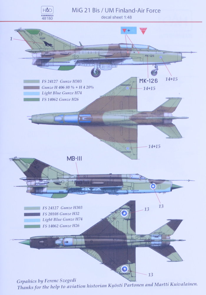 1/48 Decal MiG-21 Bis/UM Finland AF (4x camo)