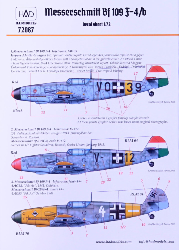 1/72 Decal Messerschmitt Bf 109 F-4/b (3x camo)