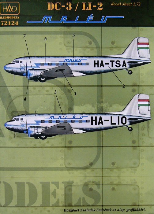 1/72 Decal DC-3/Li-2 Malév (2x camo)