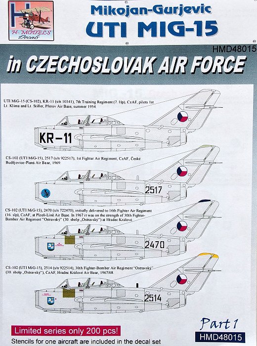 1/48 Decals MiG-15 UTI in Czechoslovak AF - Part 1