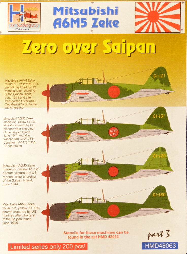 Part 2 # 48062 H-Model Decals 1//48 Mitsubishi A6M5 Zeke over Saipan