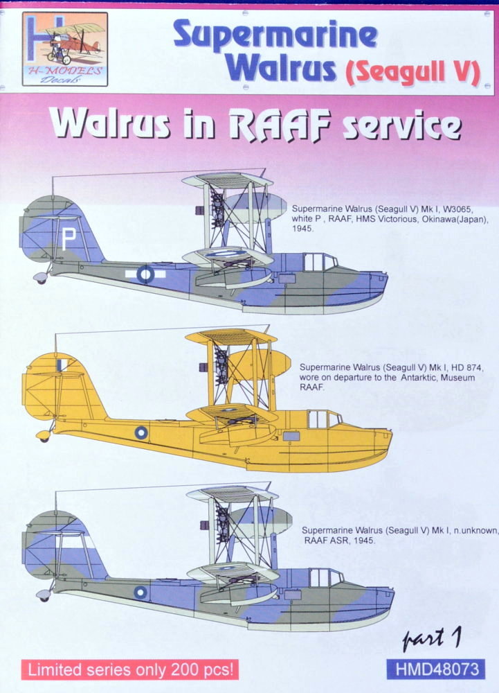 1/48 Decals S.Walrus (Seagull V) RAAF Service Pt.1