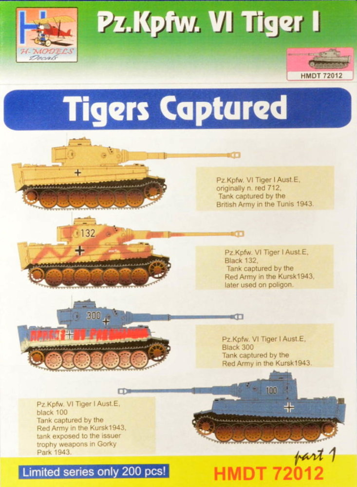 1/72 Decals Pz.Kpfw.VI Tiger I - Tigers Captured