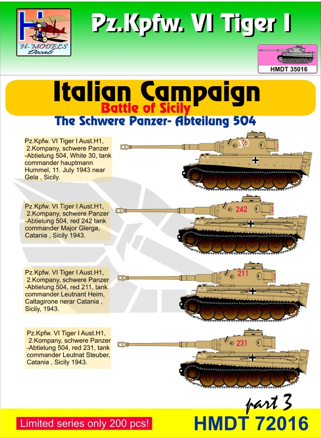 1/72 Decals Pz.Kpfw.VI Tiger I Italian Campaign 3