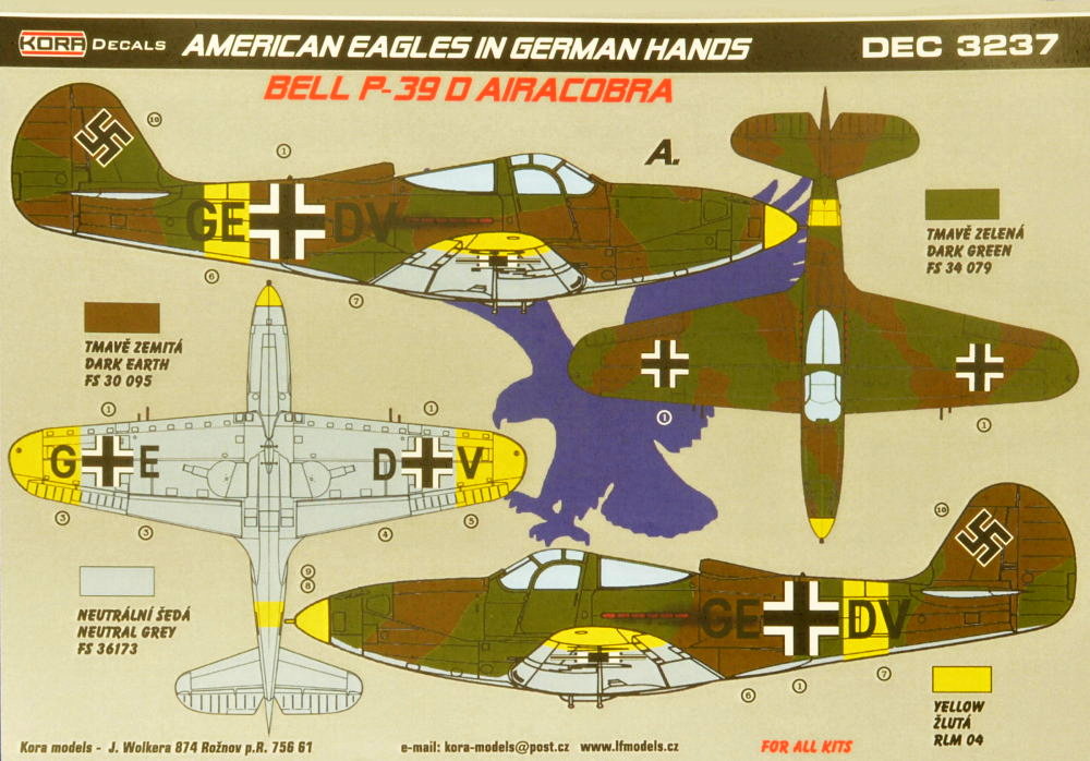 KORA Decals 1/72 BELL P-39D AIRACOBRA American Aircraft in German Hands 