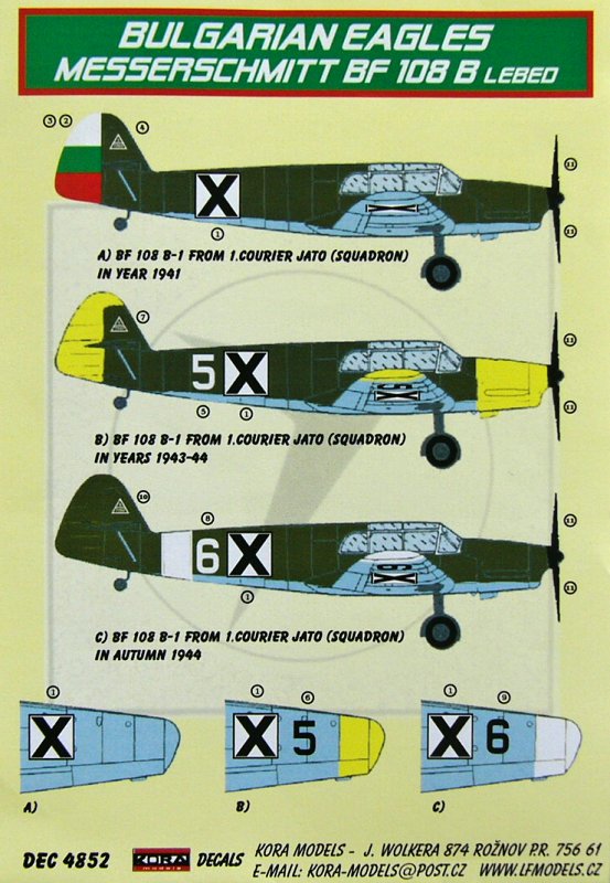 1/48 Decals Messerschmitt Bf 108B Lebed (Bulgaria)