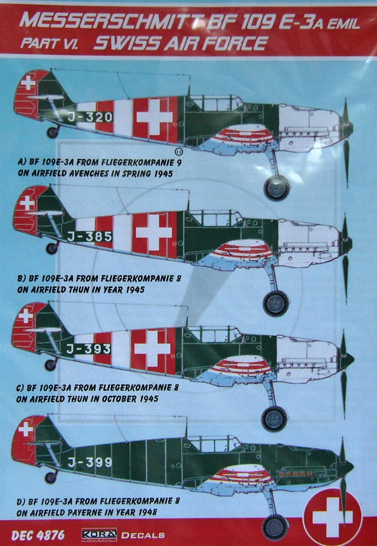 1/48 Decals Bf 109E-3A Emil (Swiss AF) Part VI.