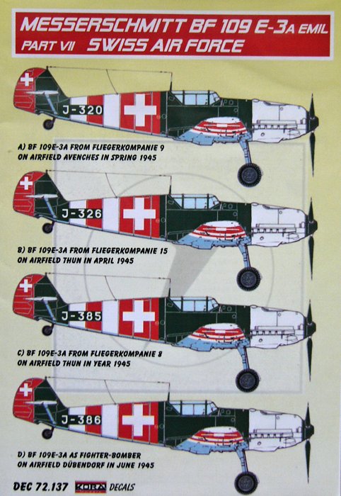 1/72 Decals Bf 109 E-3A Emil Part VII (Swiss AF)