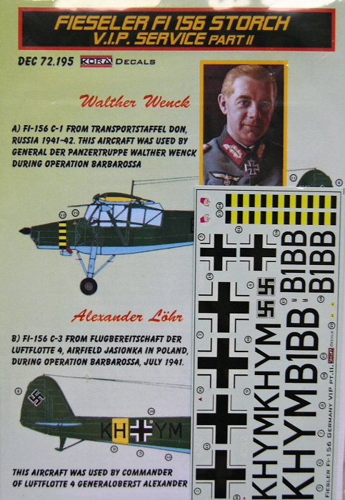 1/72 Decals Fi-156 Storch VIP service - Part II.