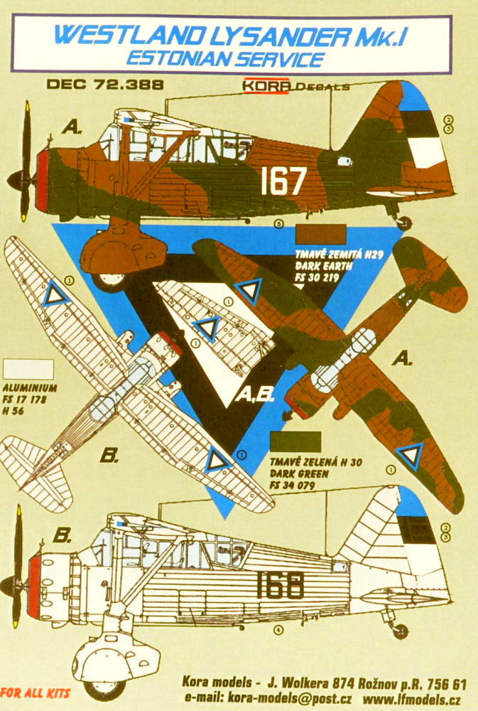 1/72 Decal Westland Lysander Mk.I Estonian Service