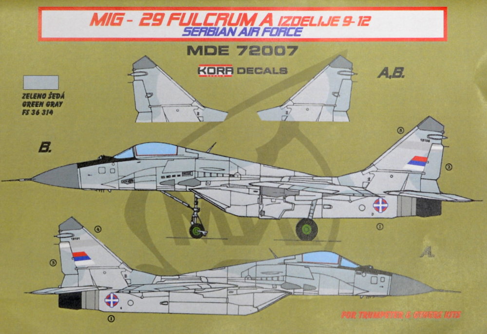 1/72 Decals MiG-29 Fulcrum 9-12 Serbian service