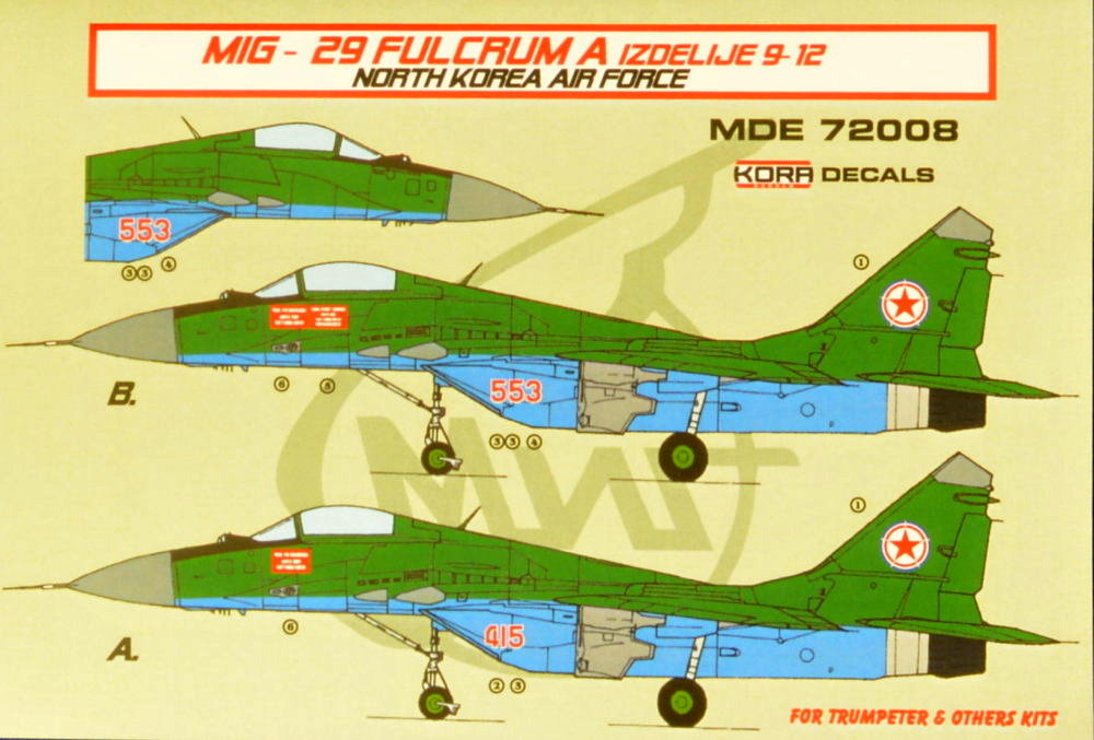 1/72 Decals MiG-29 Fulcrum 9-12 North Korea AF