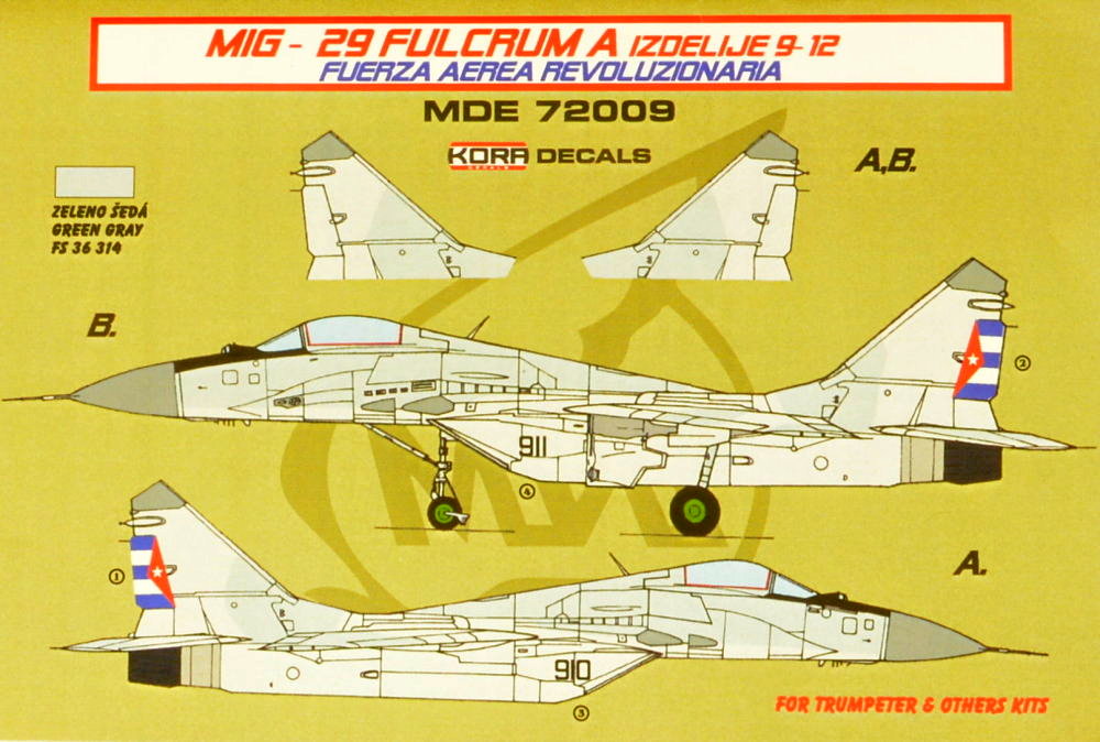 1/72 Decals MiG-29 Fulcrum 9-12 Cuban Air Force