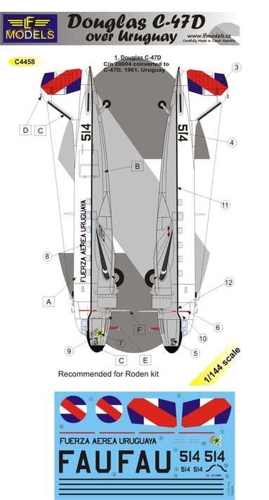 1/144 Decals Douglas C-47D over Uruguay