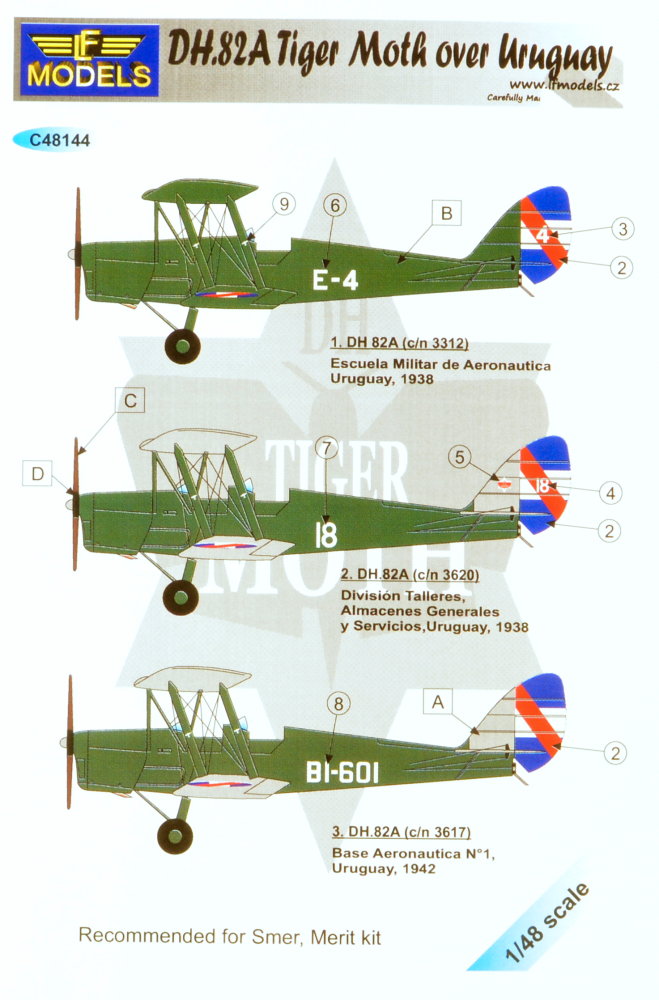 1/48 Decals DH.82A Tiger Moth over Uruguay (SMER)