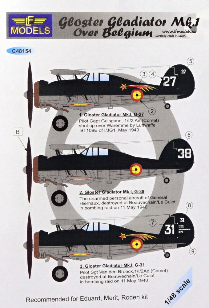 1/48 Decals Gloster Gladiator Mk.I over Belgium