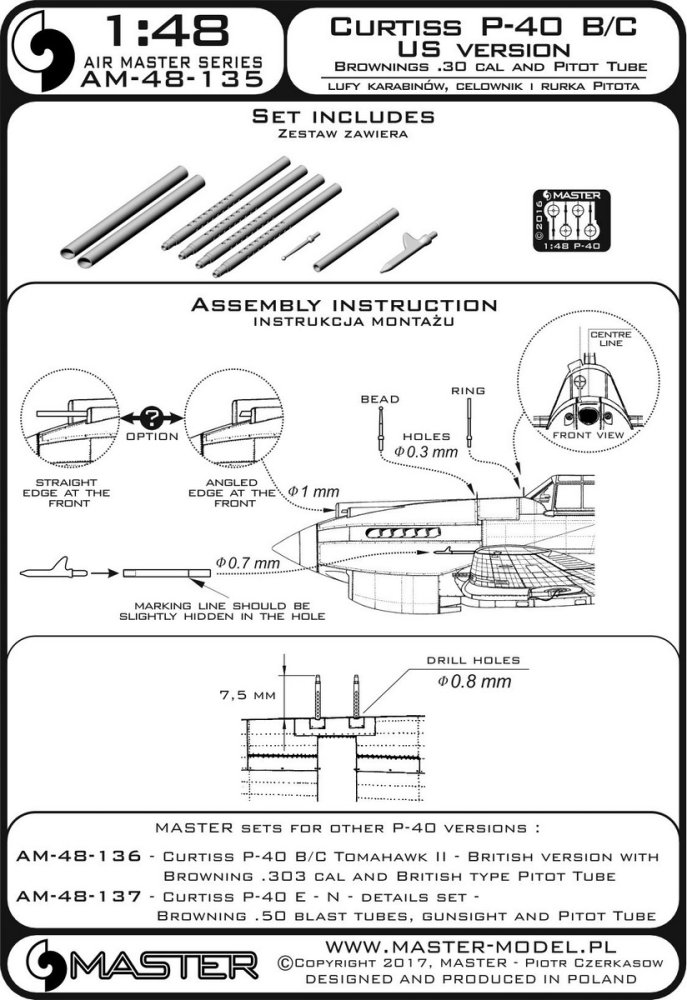 1/48 Curtiss P-40 B/C US version Browning 0.30 cal